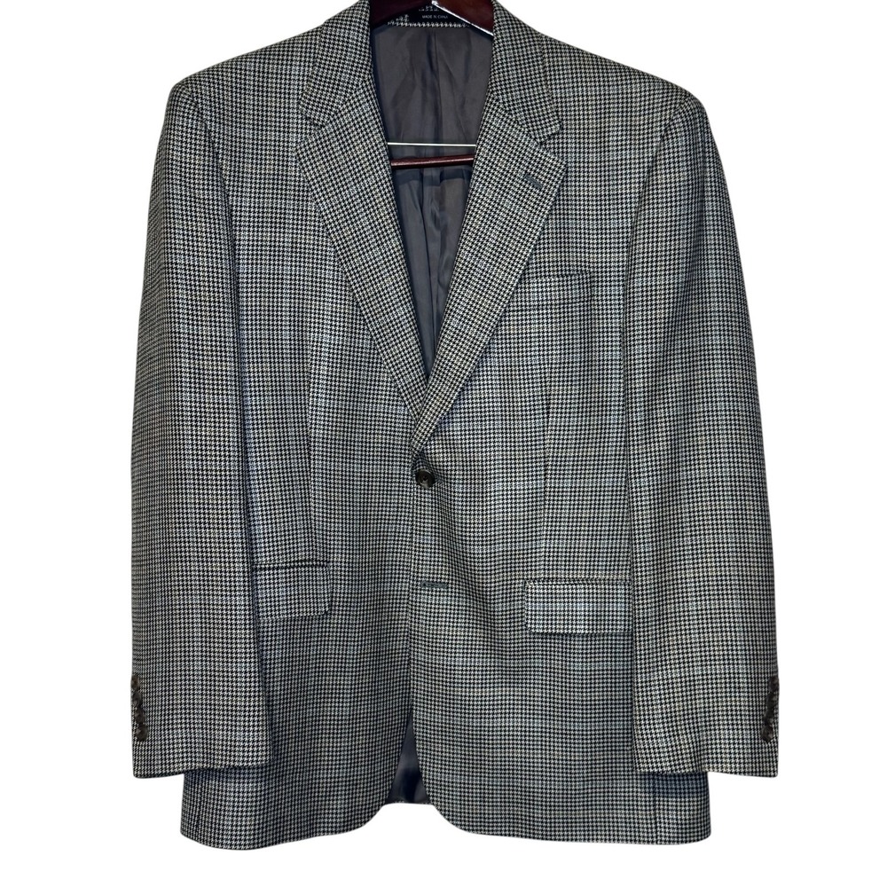 Chaps Mens Blazer Suit 100% Silk Houndstooth Windowpane‎ Single Vent Lined 40R